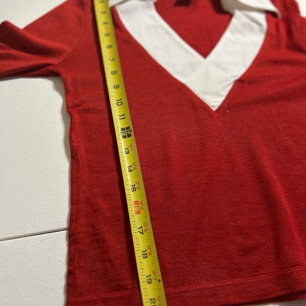 Vintage Style Red Collared Knit Top XL Bonnie & Billy Preppy Cottagecore - Picture 8 of 11